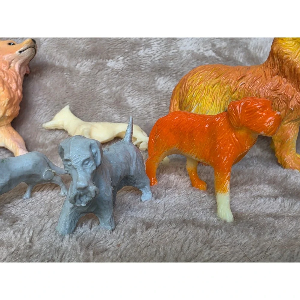Vintage Plastic Dog Figurines Lot of 7 Golden Retriever Collie Greyhound Toys